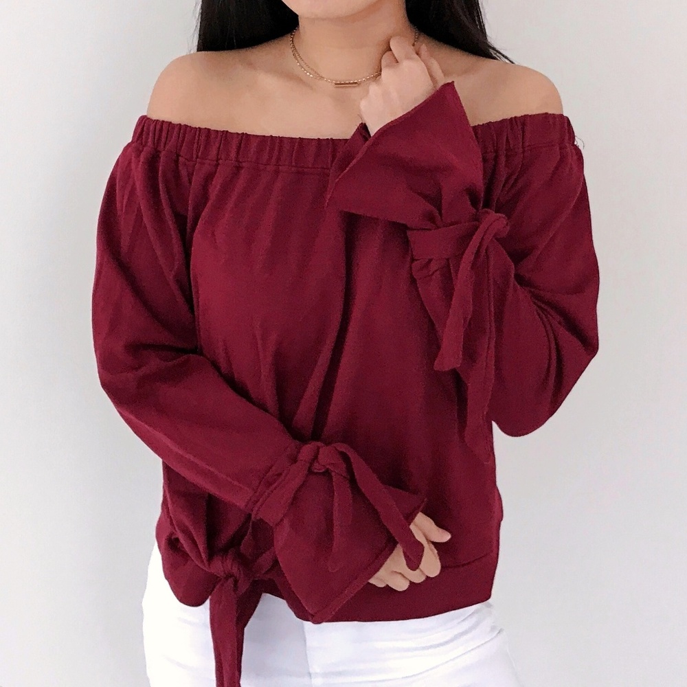 Madelyn - Red Off The Shoulder Long Sleeve - Picture 5 of 5